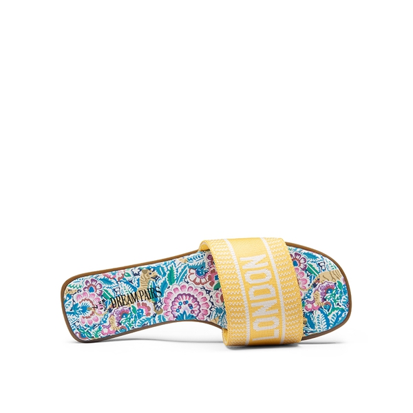 Square Toe Flat Slide Sandals - YELLOW - 5